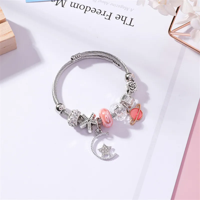 Новые фиолетовые синие розовые бусины с большими отверстиями браслеты