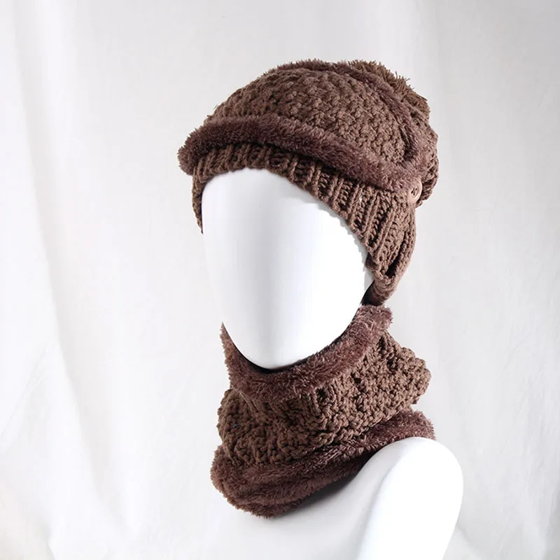 Зимняя женская шапка снежные шапки бини Skullies вязаная маска шейный утеплитель
