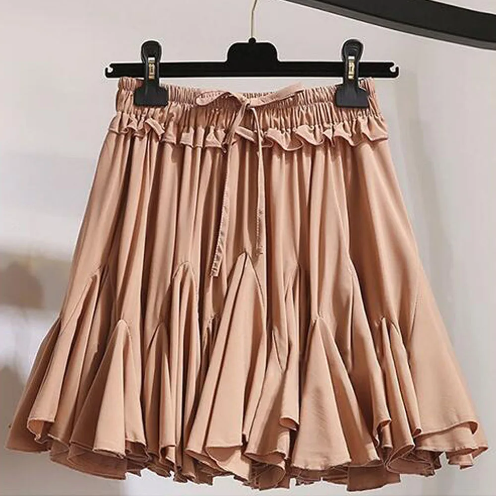 Womens Pleated Layer Ruffles Frill Shorts White Princess Chiffon Summer Casual Ladies Girls Elastic High Waist Mini Skirt Shorts