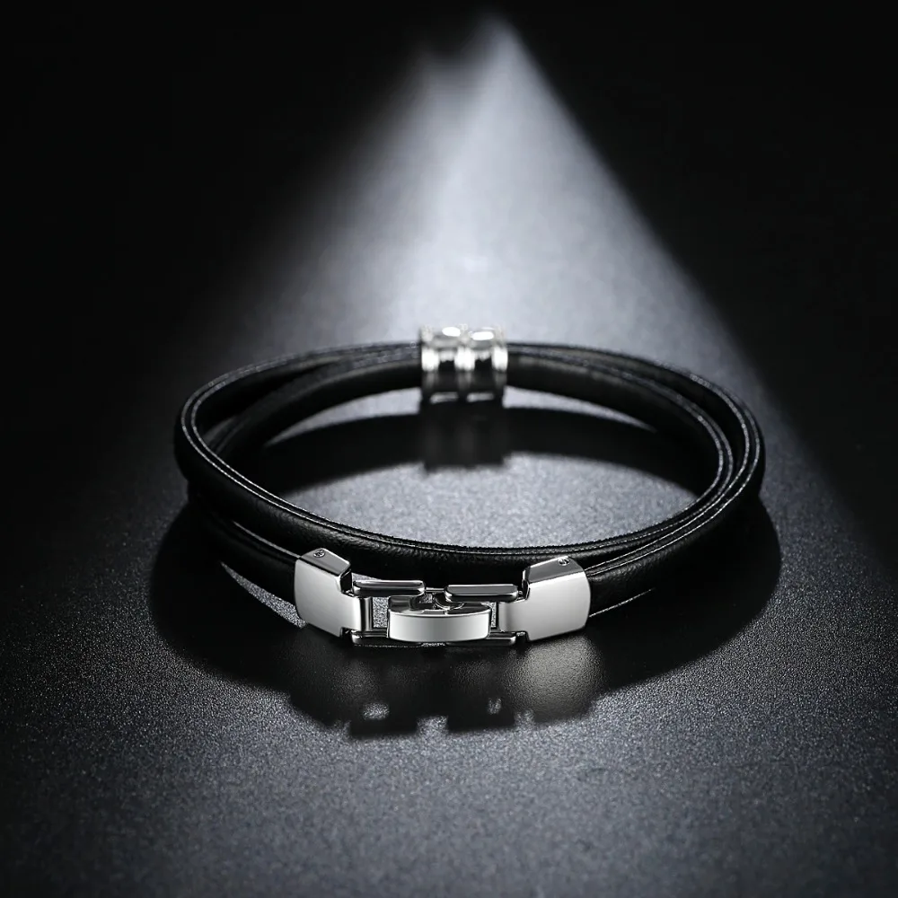 Luoteemi 2017 Новая мода белого золота Цвет Циркон Шарм Бусины и бисер черный кожаный