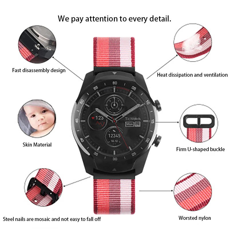 Спортивный нейлоновый тканевый ремешок для Ticwatchpro классический браслет браслеты