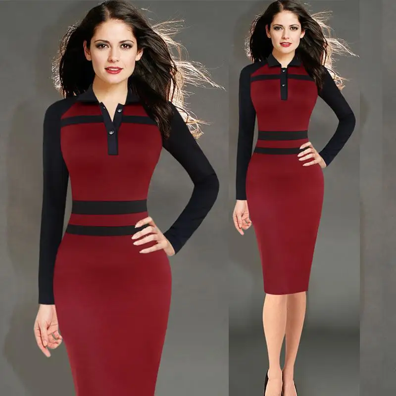 Горячие красное платье для Для женщин офисные хлопок Bodycon элегантный карандаш