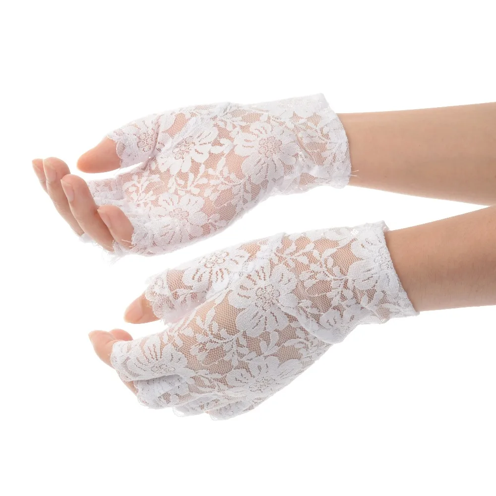 2023 Women Vintage Amazing Goth Party Sunscreen Sexy Dressy Lace Driving Gloves Short Gloves Anti-uv Mittens Fingerless Style