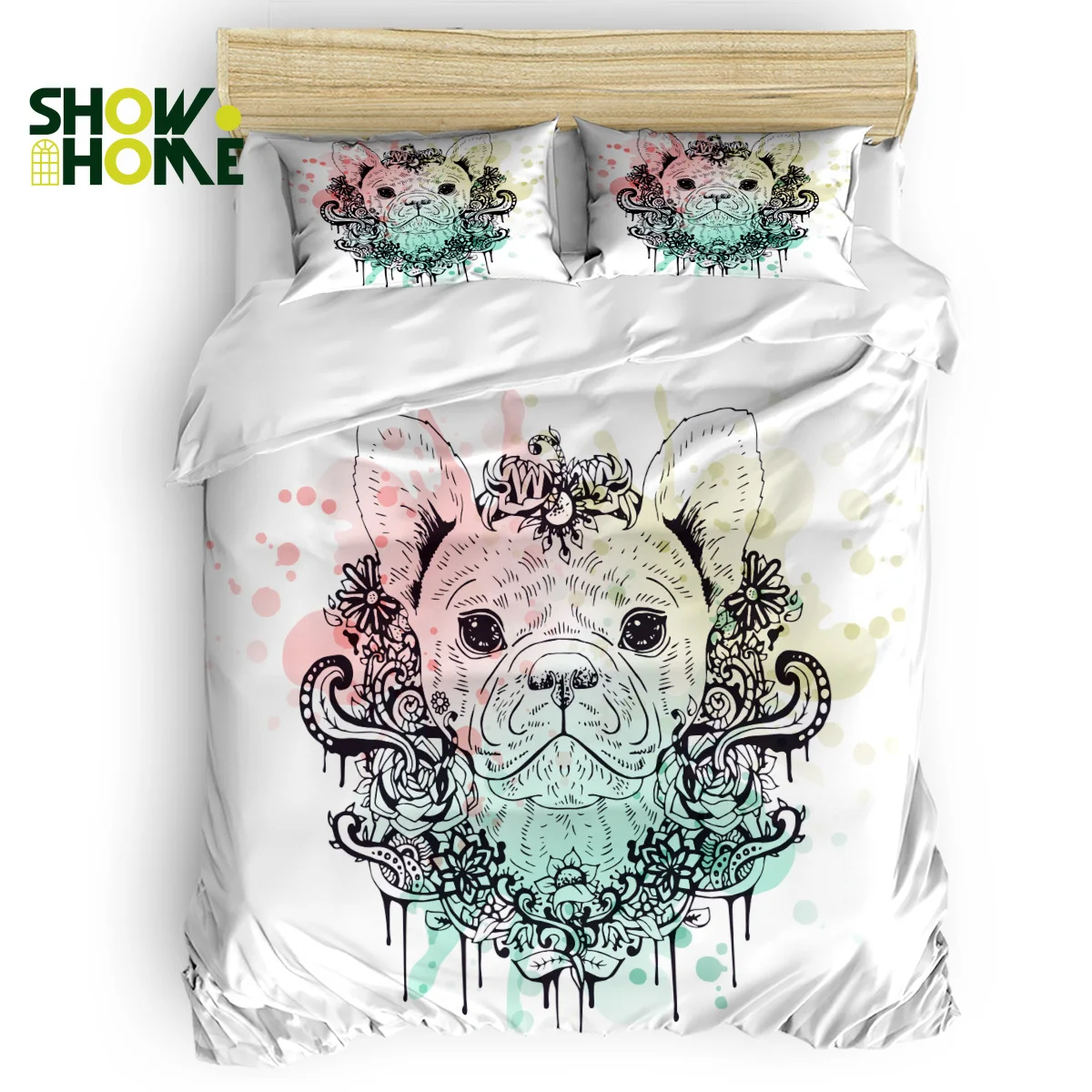 SHOWHOME пододеяльник набор Французский бульдог лицо собака животное Акварельный