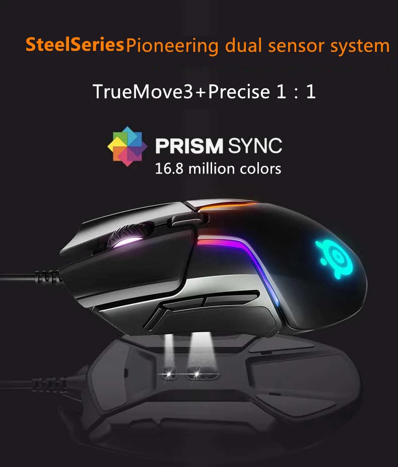 Проводная игровая мышь SteelSeries Rival 600, rgb, программирование макросов, двойной датчик противовеса, противоскользящая мышь свободного веса