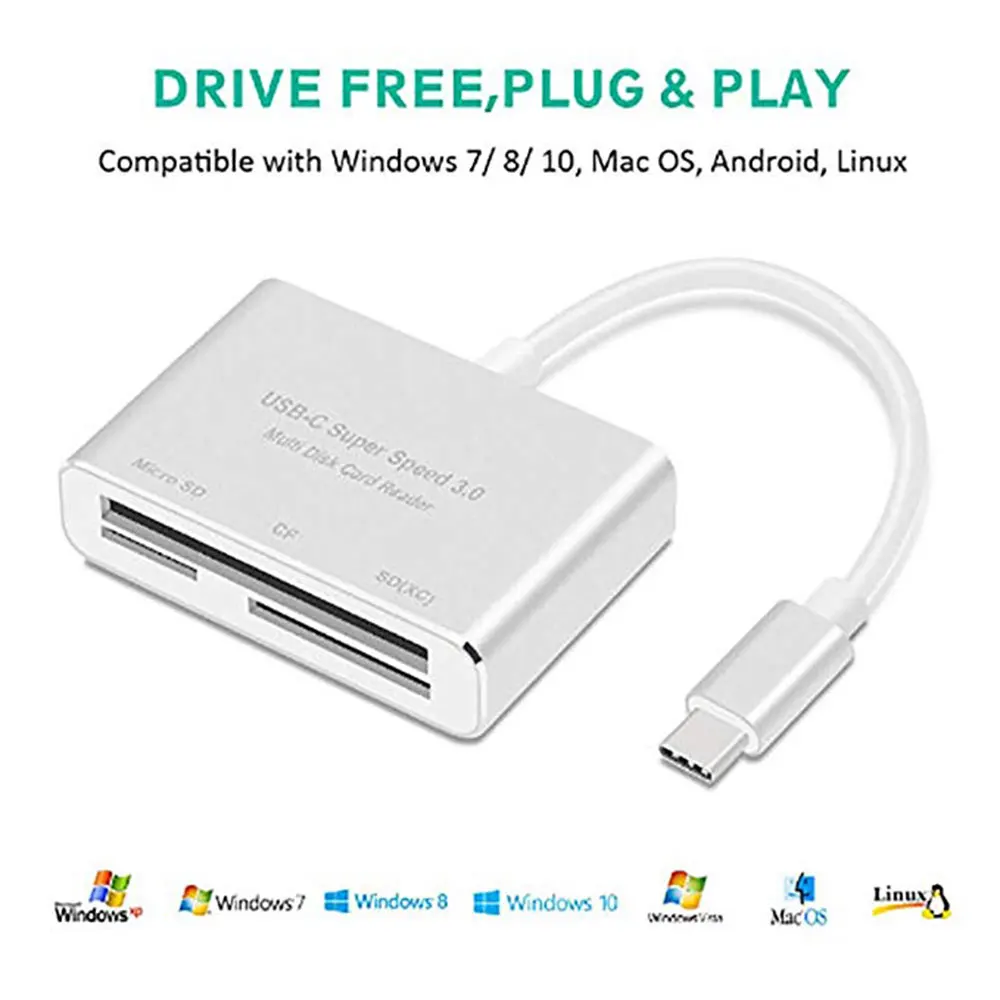 USB C 3 0 кард ридер Leadzoe алюминиевый тип слотный флеш для CF/SD/TF Micro SD/MD/MMC/SDHC/SDXC
