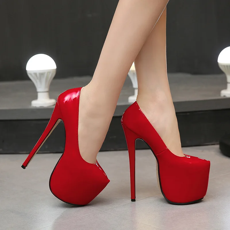 

35-44 big Size Wedding Party Sexy Nightclub leather shoes women Super High Heels 18cm shoes Concise 8CM platforms pumps A152