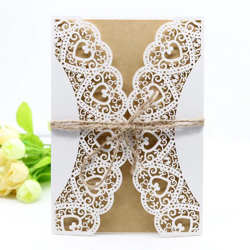 

1pcs White Laser Cut Elegant West Cowboy Vintage Wedding invitations Card Kit Blank Paper Print Party Wedding Decor Supplies