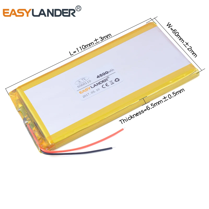 6560110 3,7 В 4500 мАч аккумулятор Li-Polymer Li-ion для GPS, iPod, PSP, планшетного ПК, мобильных телефонов, резервного аккумулятора для питания и DVD-on.
