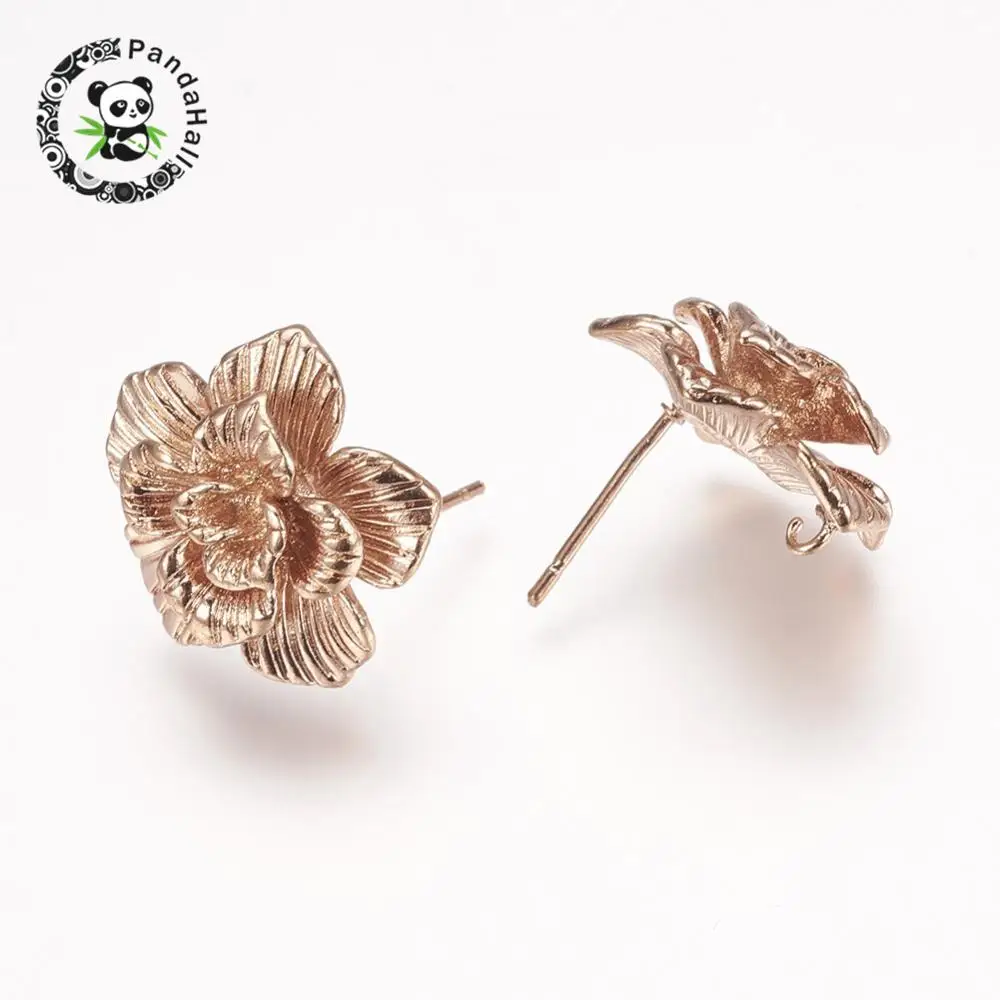 

Rack Plating Brass Ear Stud Components, Flower, Rose Gold, 18x18x6mm, Hole: 1mm, pin: 0.5mm