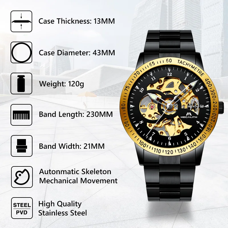 2019 мужские наручные часы MEGALITH механические автоматические Relogio Masculino automatico