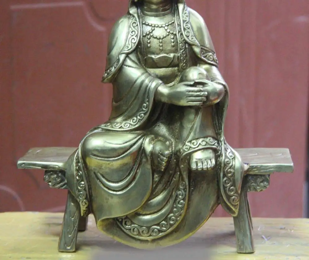 Медь Латунь ремесла Китай Храм Бронза Кван-инь Гуань инь Бодхисаттвы Будда Сидит