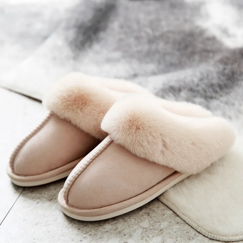 Khaki Lizeruee/женские и мужские удобные тапочки из пены с эффектом памяти пушистая шерсть плюшевая домашняя обувь без шнуровки Домашняя и Уличная обувь из хлопка розового цвета - Цвет: Khaki