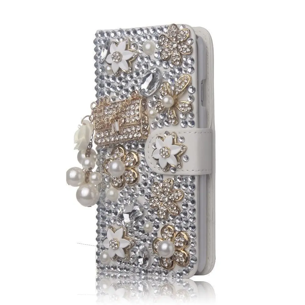Для iphone 8 Plus элегантные бриллианты Bling кристалла жемчуг искусственная кожа флип