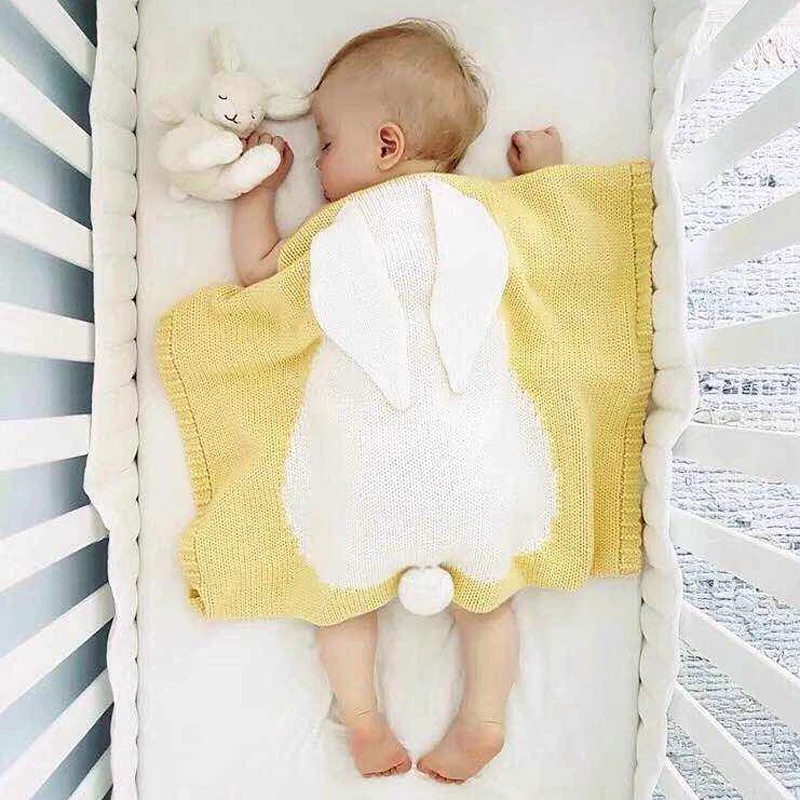 

New Hot BabyToddler Bedding Knitted Baby Blanket Wrap Soft Blankets Newborn Big Rabbit Ear Swaddling Kids Gift Girls Blankets
