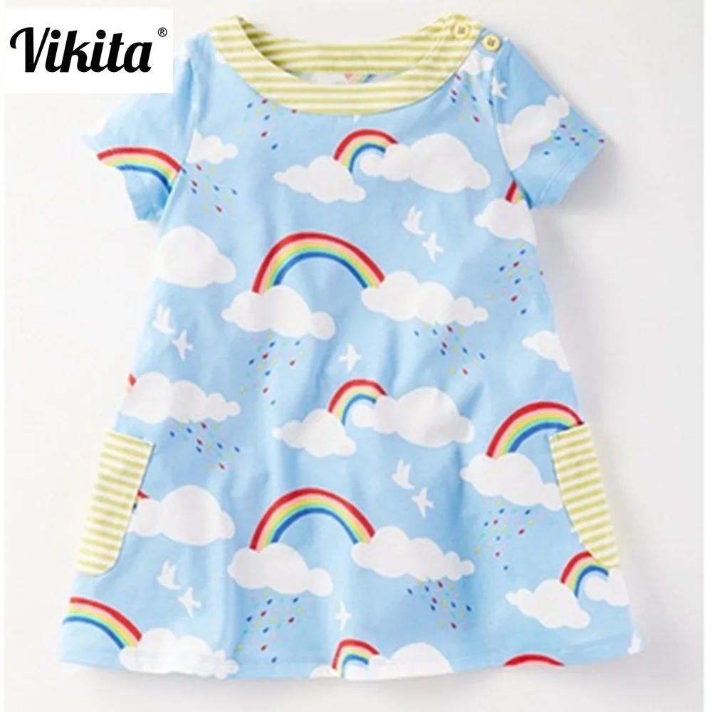 VIKITA Girls Dress Cartoon Baby Princess Dresses Children Clothing Striped Clothes Kids Cotton Vestidos JM6744 mix | Детская одежда и