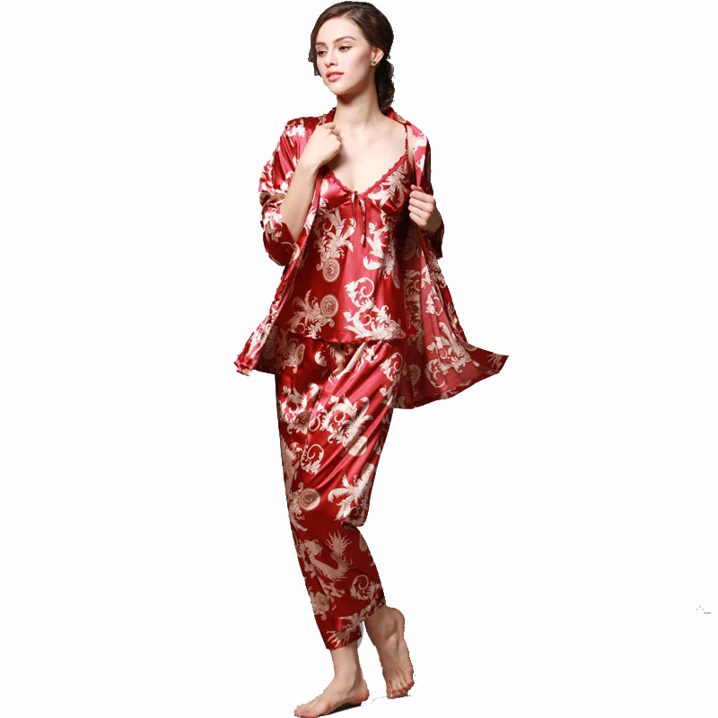 3 шт. ночная рубашка для женщин из искусственного шелка атласная халат длинный