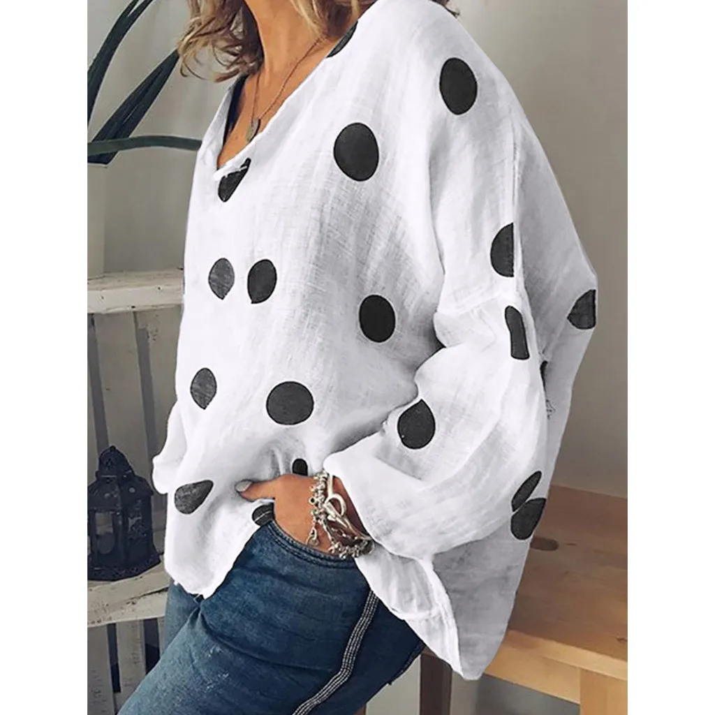 2020 размера плюс летняя модная льняная блузка в горошек Женская свободная