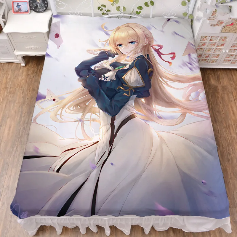 

July Update Anime Violet Evergarden Violet Evergarden Milk Fiber Bed Sheet & Flannel Blanket Summer Quilt 150x200cm