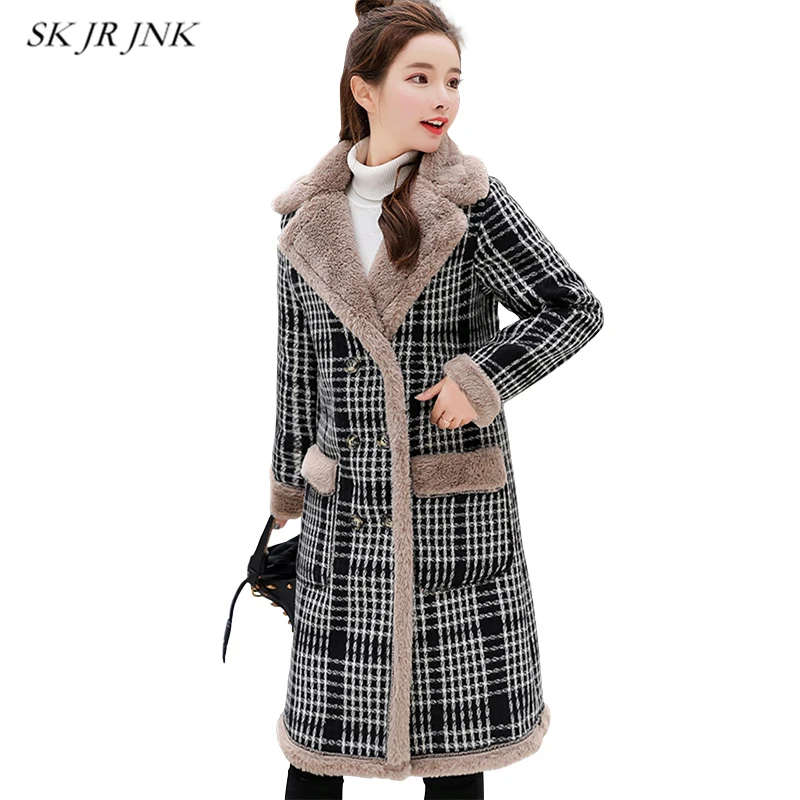 Для женщин Шерстяное пальто зима плед из овечьей шерсти Сгущает шерстяной