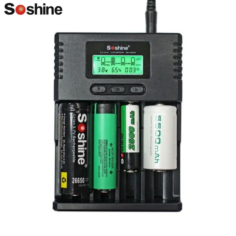 Soshine H4 Intelligente Ladegerat Digicharger ЖК-дисплей Ladegerat Mit Авто кабель мех Li-Ion AA AAA 18650 14500 16340 26650
