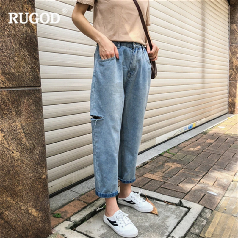 Rugod 2018 новые осенние джинсы для женщин в стиле бойфренд винтажная одежда рваные