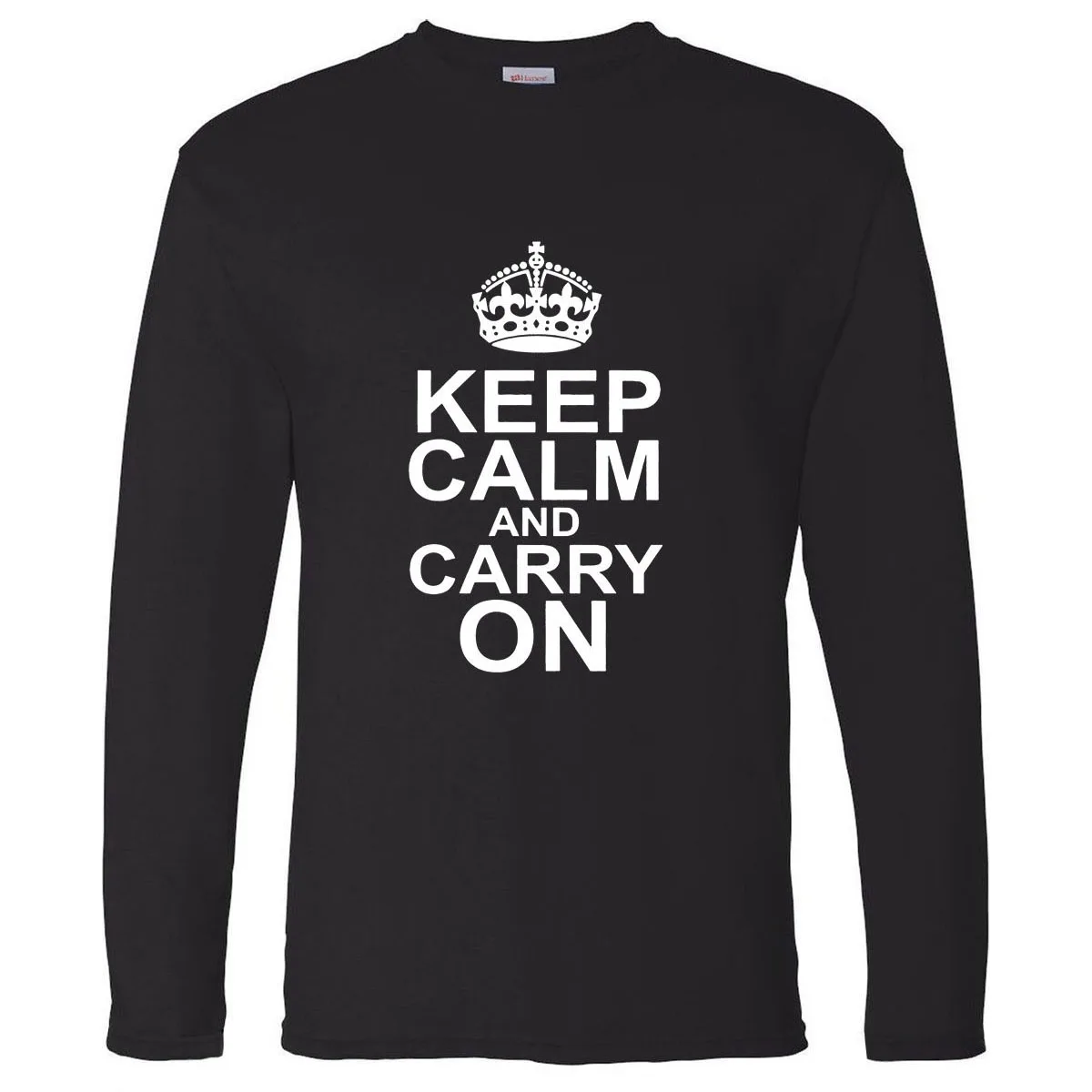 Мужская футболка с длинным рукавом Keep Calm And Carry On белая из 100% хлопка буквенным