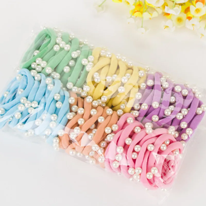 

60pcs 0-6 Years Rainbow Color Gum For Hair Rubber bands hair accessories gum for hair Clips haar accessoires with 5 pearl