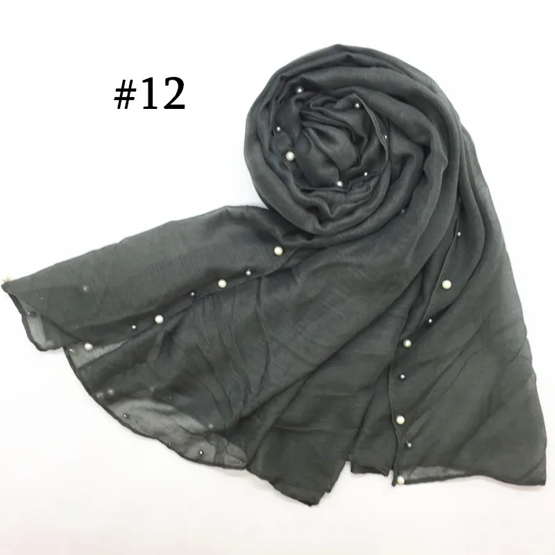 number 12 Новинка, Лидер продаж, простой Разноцветный жемчуг, hijabs, женская вискоза, однотонный шарф, красивый шарф, украшенный бисером, мусульманская голова, обертывания, элегантные 10 шт., быстрая - Цвет: number 12