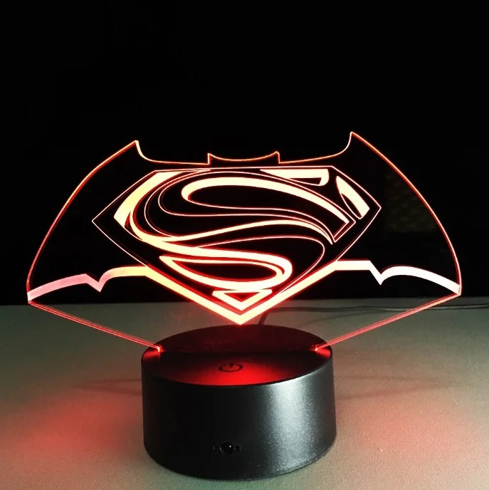 Superman Batman Logo Крутой 3D светодиодный DC Супермен логотип БЭТМЭН символ ночник настольная лампа 7 цветов Изменение фонарик USB rgb контроллер игрушка детский подарок - Испускаемый цвет: Superman Batman Logo