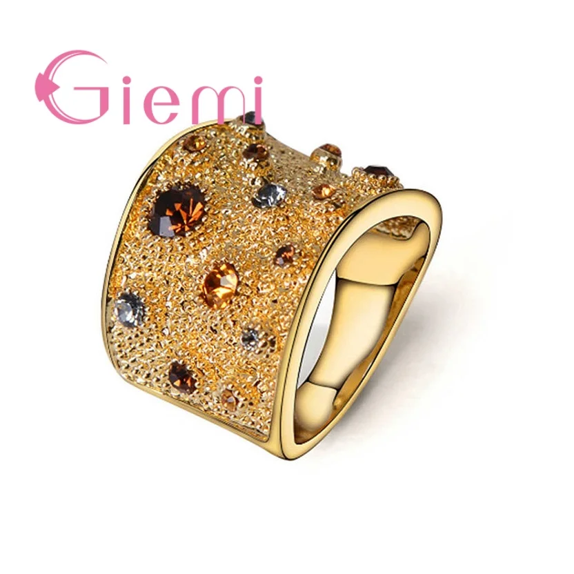 

Модные, уникальные, стильные, Кристальные, золотые, цветные, широкие кольца из стерлингового серебра 925 пробы, вечерние, модные ювелирные изд...