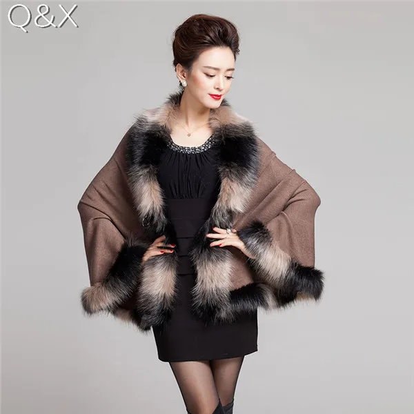 Same Color As Photo SC59, Мода, хит, цвет, Пашмина, шерсть, вязаные шали и накидки с мехом, для женщин, воротник с отделкой из искусственного лисьего меха, искусственный кашемир, пончо, накидка - Цвет: Same Color As Photo