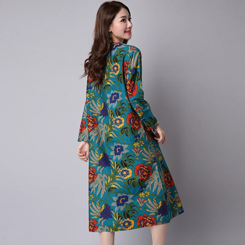 Платье женское длинное с длинным рукавом и цветочным принтом|womens clothing|dress loosedress a