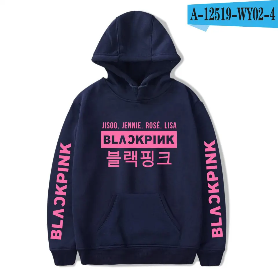 Luckfidayf Blackpink kpop толстовки с надписью Женская толстовка из хлопка с длинным рукавом черный розовый kpop повседневная одежда 4xl - Цвет: navy