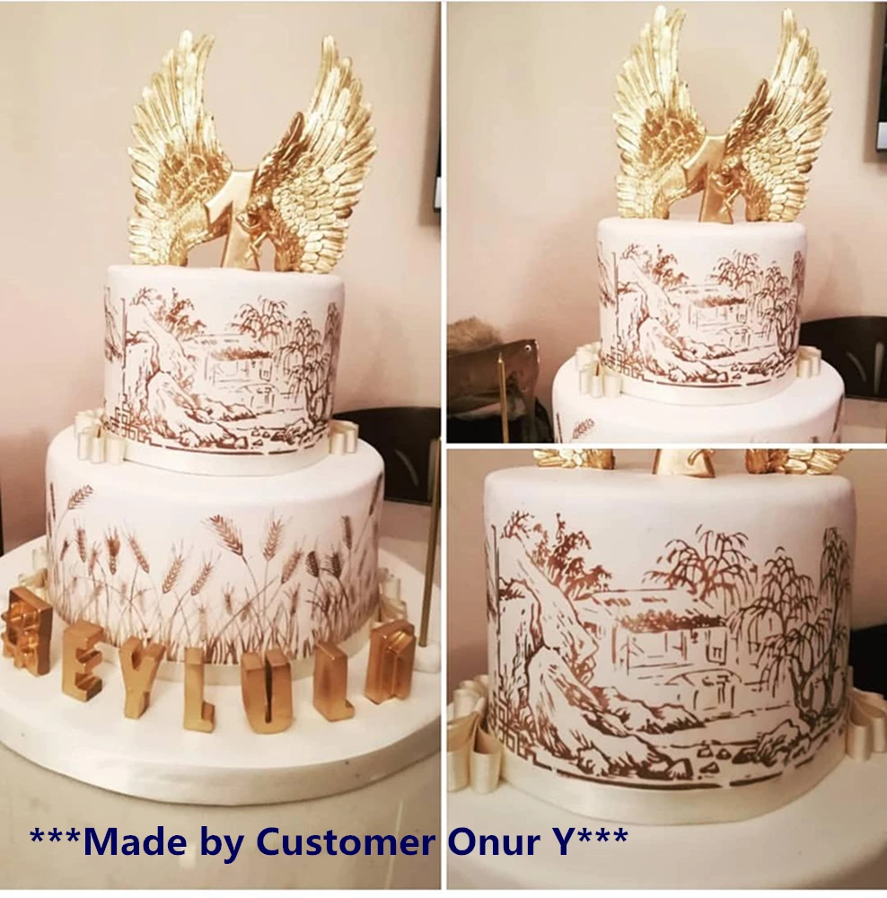 Трафарет для украшения торта украшение выпечки вышивка пейзажами|stencils for cakes|design