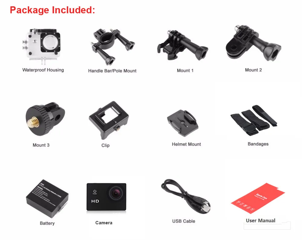 Мини Экшн Спортивная камера велосипедная на мотоциклетный шлем для дайвинга