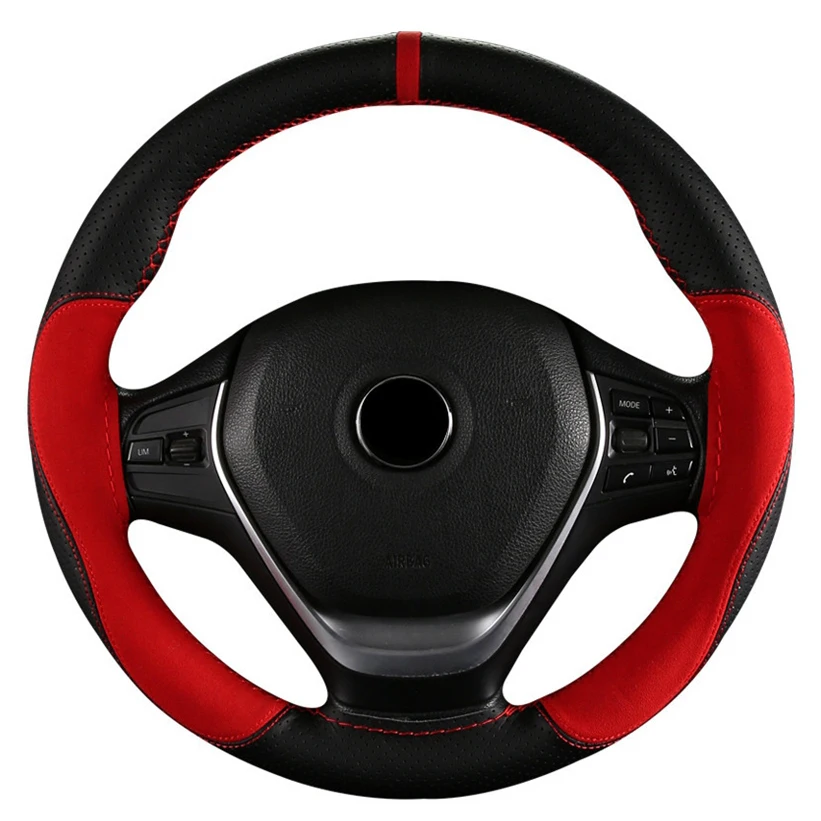 Suede Leather Car Steering Wheel Cover Soft Anti slip Steering-Wheel Braid With Needle Thread Interior Accessories 15 inch | Автомобили и