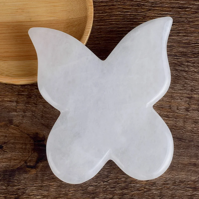 Массажер для лица из белого нефрита 2 шт. натуральный кристалл Бабочка задняя