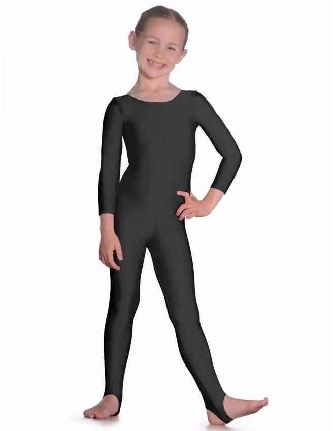 

Gymnastic dancewear Spandex BlacK Kids child girls Long Sleeve gymnastic suit Unitard Dancewear Stirrup Bodysuit Ballet Catsuit