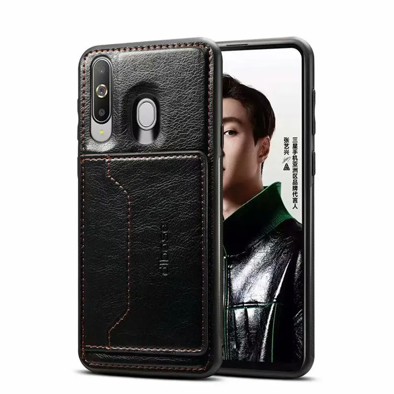 JIATEXIN ТПУ чехол на бампер для samsung Galaxy A8s из искусственной кожи в виде ракушки для A9 Pro() Магнитный держатель с карманом для карт Капа