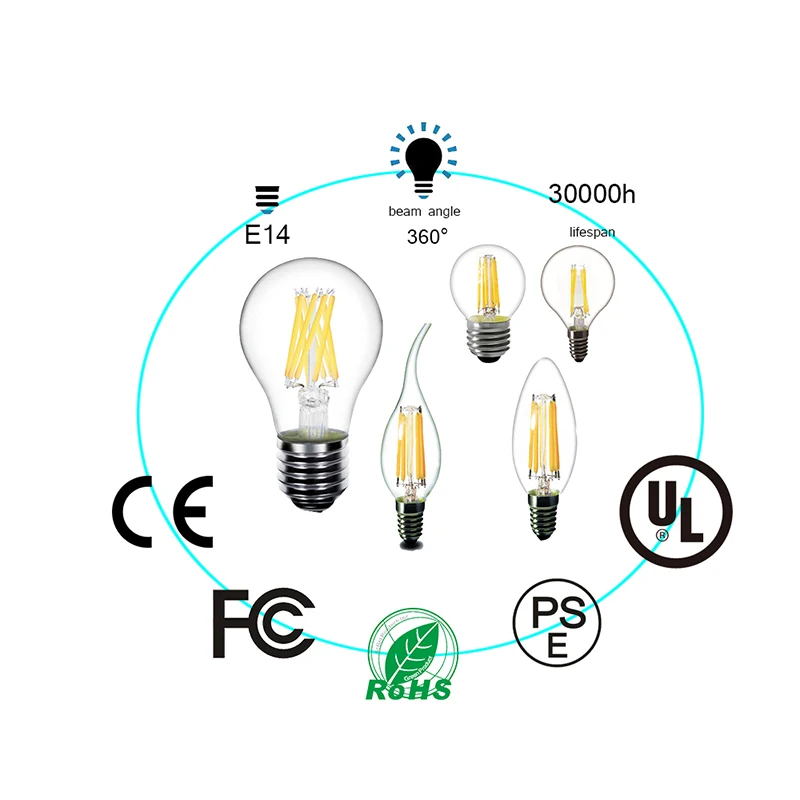 Светодиодная свеча лампа E14 винтажная C35 накаливания E27 LED Эдисон Глобус 220В 230В 240В