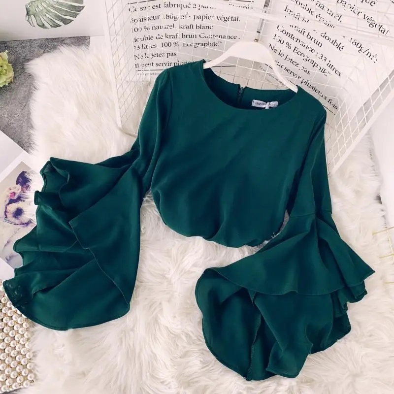 2019 Весна Новая мода Женская блузка рубашка сплошной цвет элегантный o образным