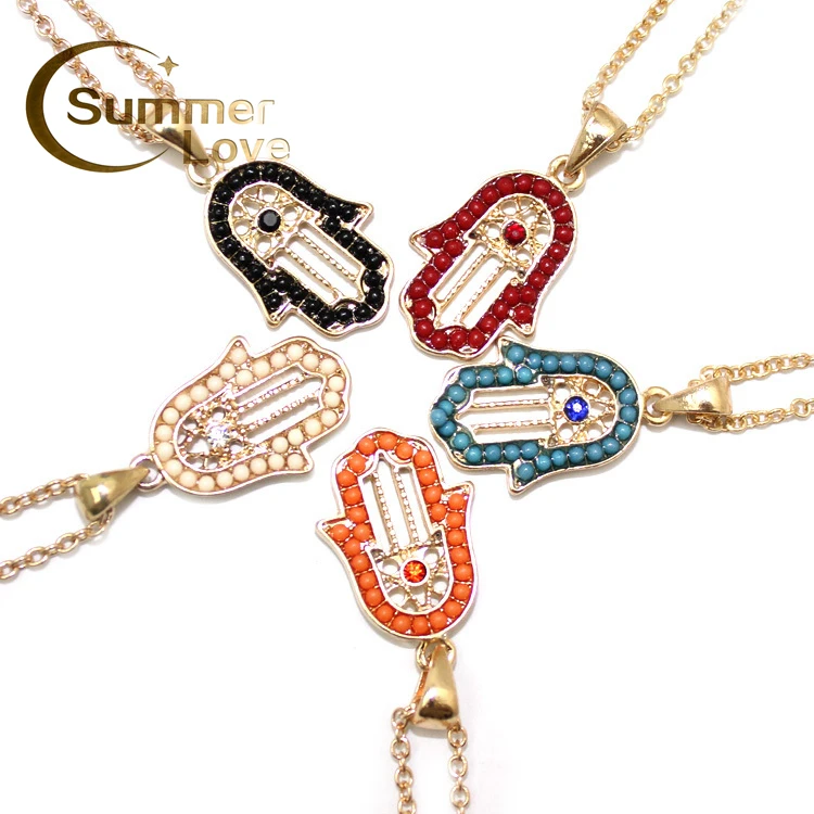 

The Hamsa Hand Lucky Necklace Gold Color Chain Fatima Hand Pendnat Necklace Women Fatima Hand Pendants For Women Choker