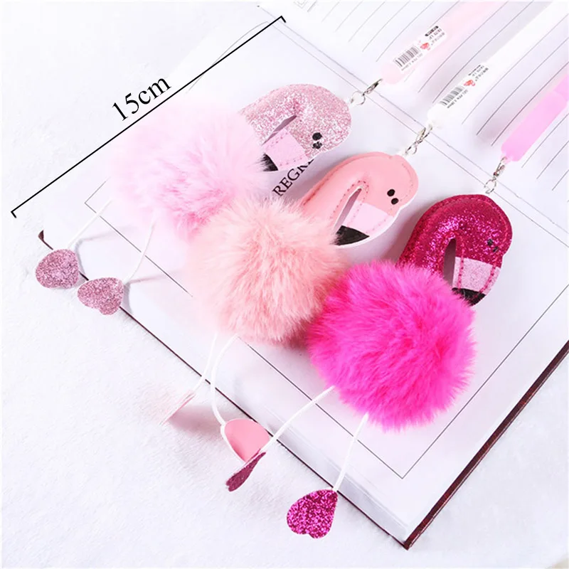 Kawaii 0.38mm Pink Flamingo Ball Plush Pendant Gel Pen Creative Neutral Pens Promotional Gift Stationery School Office Supply | Канцтовары