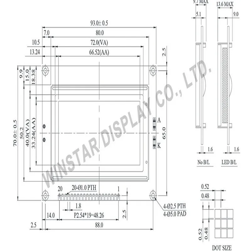 WG12864A WINSTAR монохромный графический ЖК экран 128x64 с зеленой подсветкой новый и