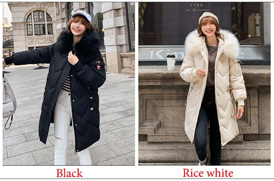 Женское пальто негабаритных Harajuku Parkas длинные пуховые теплые куртки с хлопковой подкладкой зимняя одежда длинный рукав с карманом пушистые парки