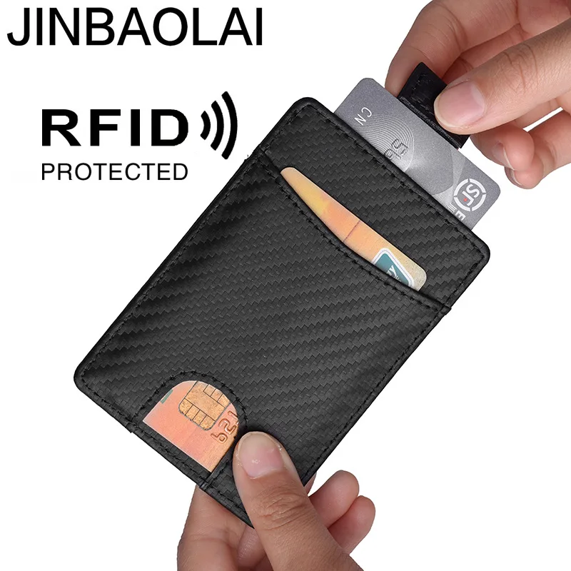 Брендовый тонкий короткий кошелек унисекс из углеродного волокна RFID черный кредитный держатель для карт из натуральной кожи для путешествий, ID карты, маленький кошелек, чехол для пропуска