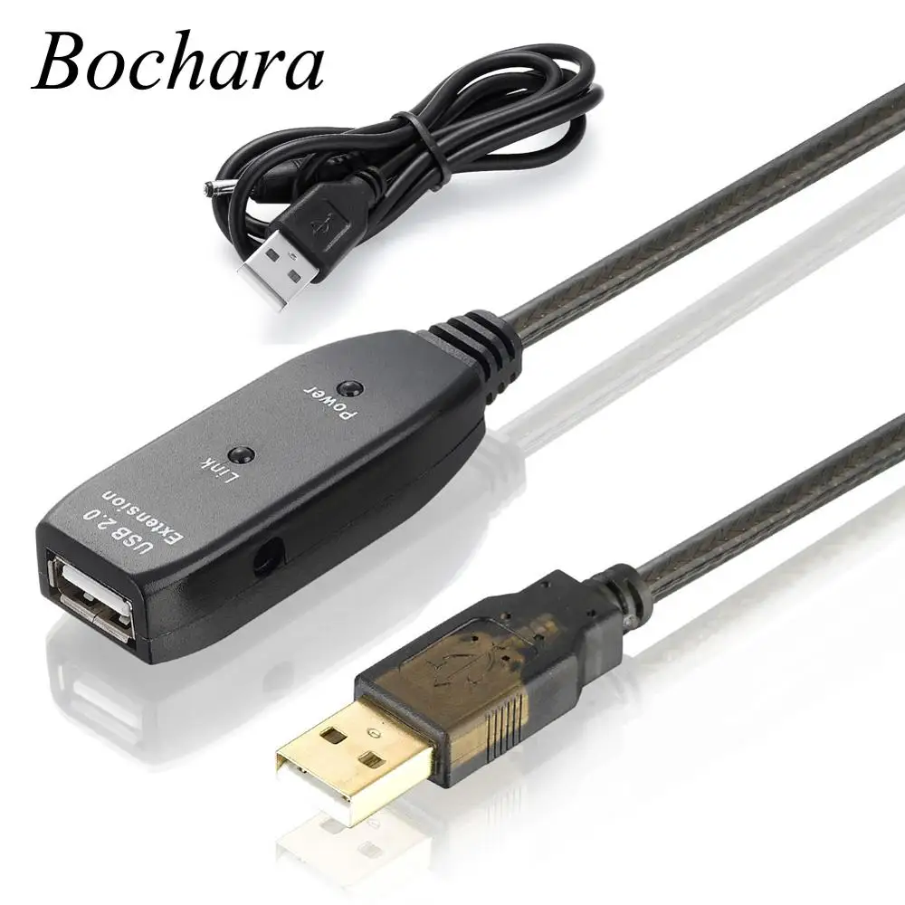 Bochara USB 2,0 Удлинительный кабель папа-мама активный репитер встроенный Микросхема двойной экранированный 5 м 10 м 15 м