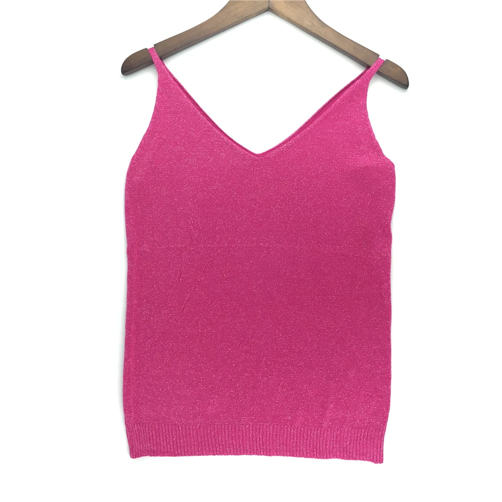 Женская Трикотажная майка с V образным вырезом и блестками|top vest|veste sequinslong tank |