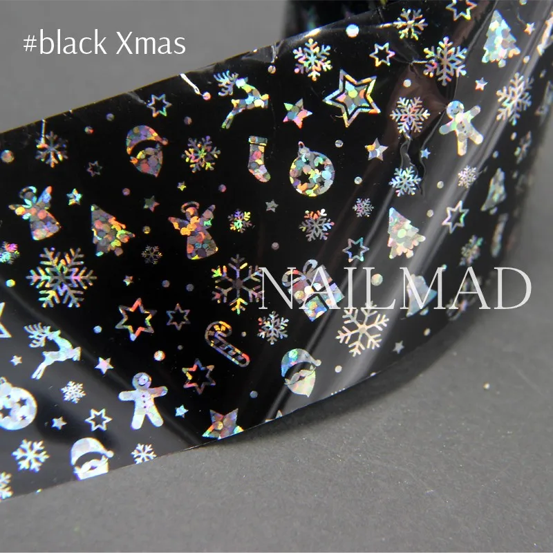 black Xmas 1 рулон 4 см* 100 см Лазерная Рождественская Снежинка Фольга для ногтей с рождественским снеговиком переводная Фольга для ногтей переводная наклейка - Цвет: black Xmas